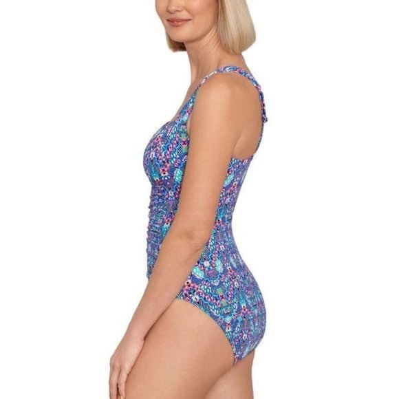 Swim Solutions Tummy Control Shirred One Piece Swimsuit NWT - Picture 2 of 3